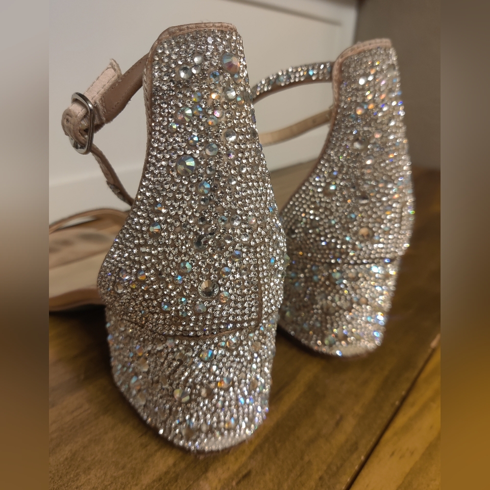 Kami Glass Rhinestone Ankle Strap Block Heel Sandals - Picture 5 of 10